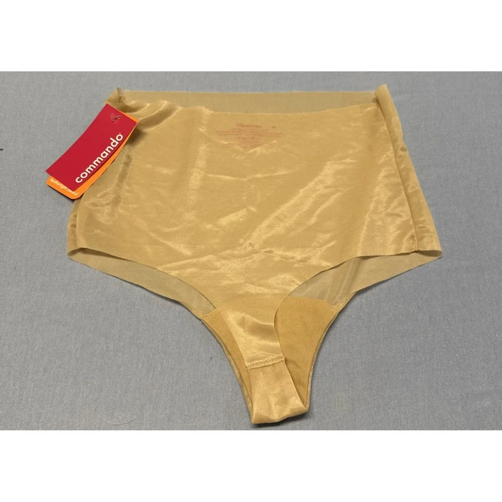 Commando Women Size Medium‎ Featherlight Control Thong Beige Nylon Elastane